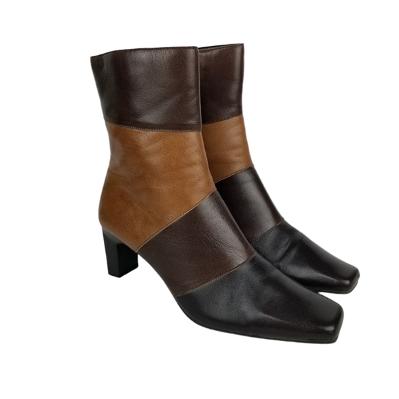 Hillard & Hanson Shoes - Hillard & Hanson Elizbeth Brown Multicolor Leather Heeled Ankle Boots Size 8